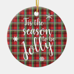 Red and Green Tartan Christmas Plaid Ceramic Tree Decoration