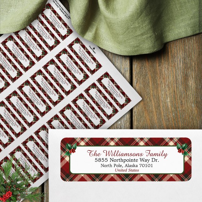 Red and Green Tartan Christmas Return Address  (Creator Uploaded)