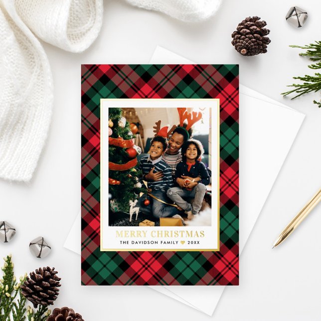 Red and Green Tartan Plaid Christmas Photo Gold (Creator Uploaded)