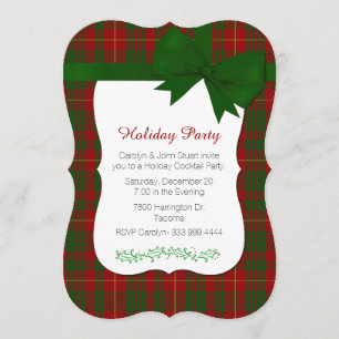 Red and Green Tartan Plaid Custom Christmas Party Invitation