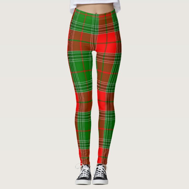 Red and Green Tartan Plaid  Leggings (Front)