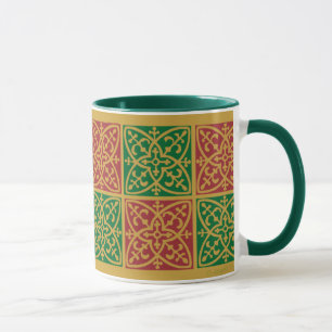 Red and Green Tile Art Christmas Coffee Mug