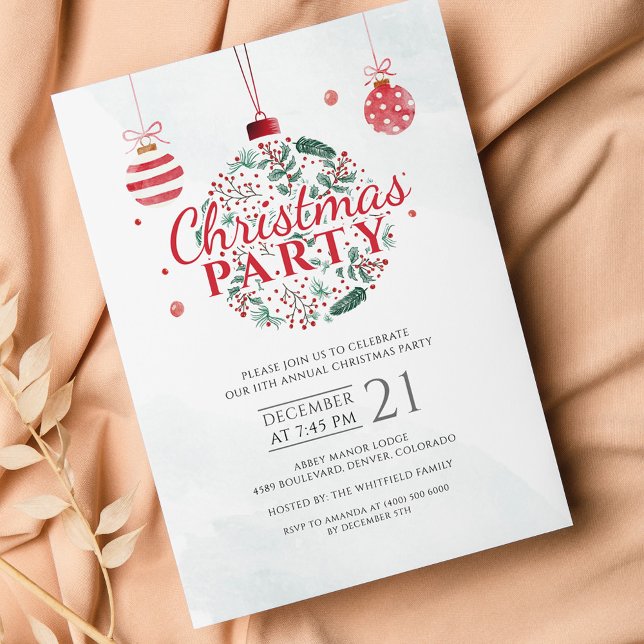 Red and Green Trendy Christmas Holiday Party Invitation Postcard (Family Christmas Party Invitation Postcard)