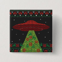 Red and Green UFO Tractor Beam Ugly Christmas