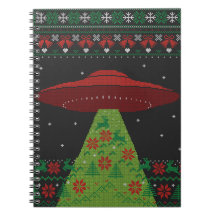 Red and Green UFO Tractor Beam Ugly Christmas