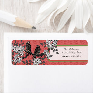 Red and Green Vintage Birds Christmas Labels