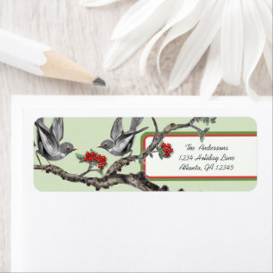 Red and Green Vintage Grey Birds Christmas Labels