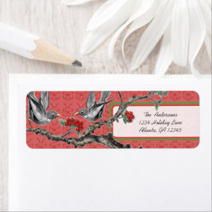 Red and Green Vintage Grey Birds Christmas Labels