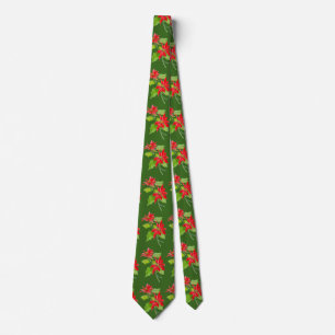 Red and Green Vintage Poinsettia Christmas Pattern Tie