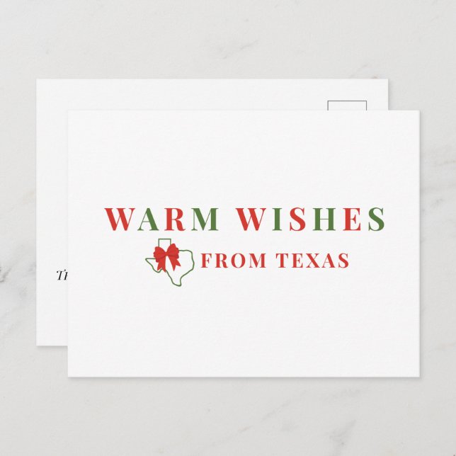 Red and Green Warm Wishes From Texas Postcard (Front/Back)