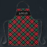Red and Green Watch Plaid Personalised Holiday Apron<br><div class="desc">Festive seasonal holiday apron features a classic red, hunter green, and black watch Scottish tartan plaid pattern with white serif monogram text that can be personalised with a name. Whether you're cooking Christmas dinner, baking holiday cookies, or doing dishes, you'll look stylish this holiday season!</div>