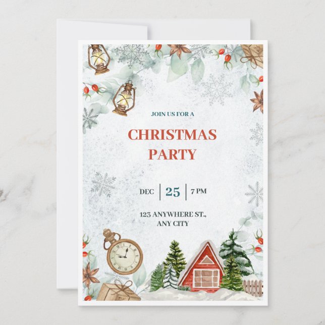 Red and Green Watercolor Merry Christmas Party Invitation (Front)