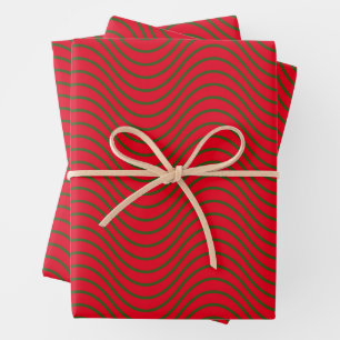 Red And Green Wave Pattern  Wrapping Paper Sheet