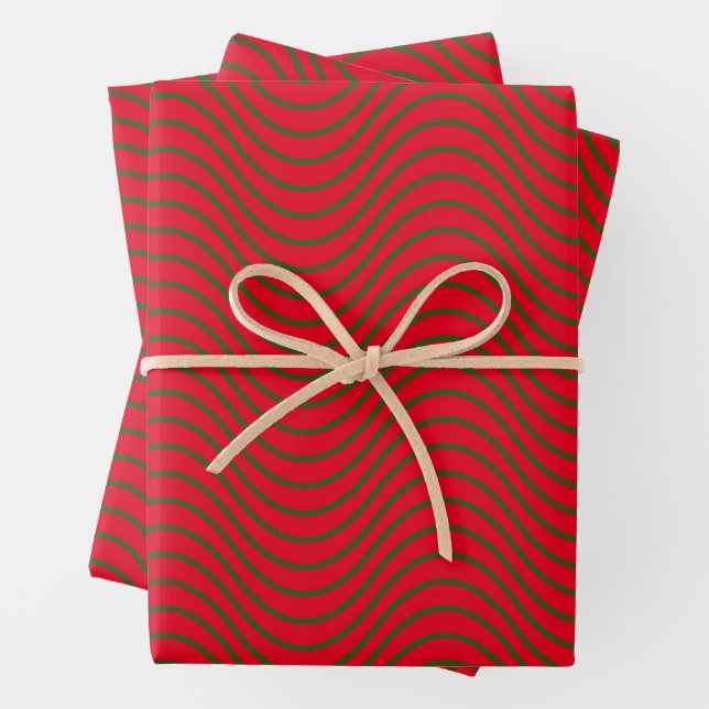 Red And Green Wave Pattern  Wrapping Paper Sheet (In situ)