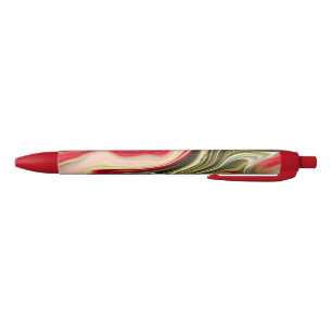 Red and Green Waves Black Ink Pen