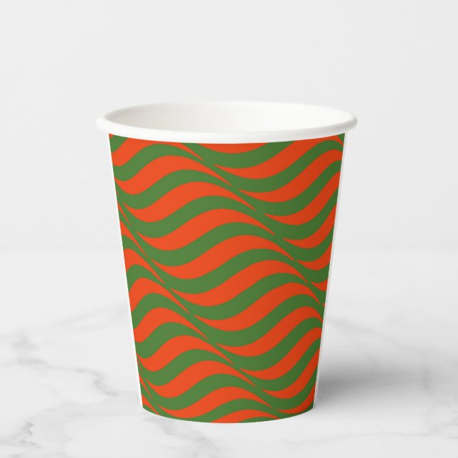 Red and Green Waves Paper Cups (Front)