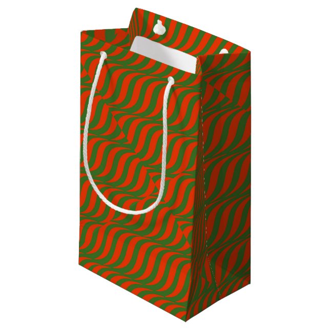 Red and Green Waves Small Gift Bag (Front Angled)