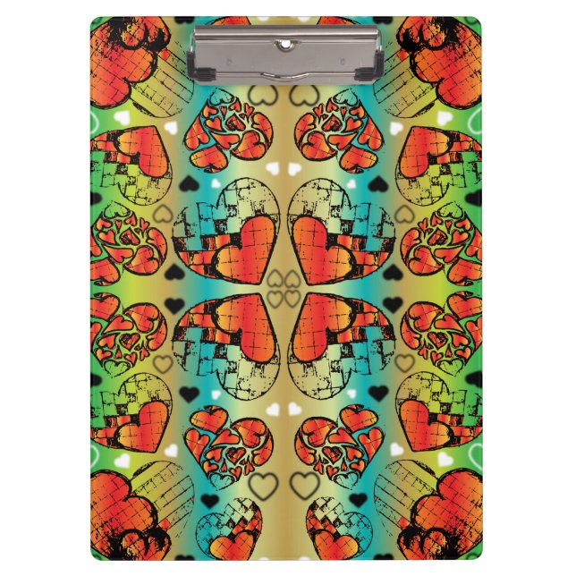 Red and green Whimsical Romantic Hearts pattern Clipboard (Front)