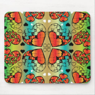Red and green Whimsical Romantic Hearts pattern Mouse Pad