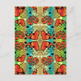 Red and green Whimsical Romantic Hearts pattern Postcard