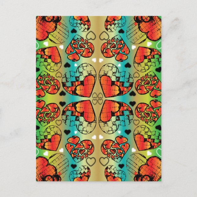 Red and green Whimsical Romantic Hearts pattern Postcard (Front)