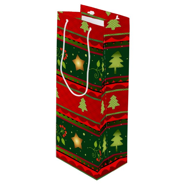 Red And Green Winte Gift Bag (Front Angled)