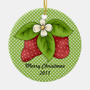 Red and Green Winter Christmas Strawberry Design Ceramic Tree Decoration