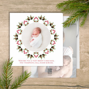 Red and Green Wreath Merry Christmas Photo  Holiday Card