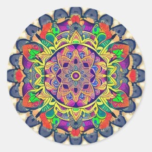 Red and Greens Mandala  Classic Round Sticker