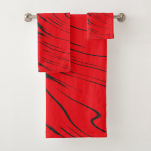 Red and Grey abstract Bath Towel Set