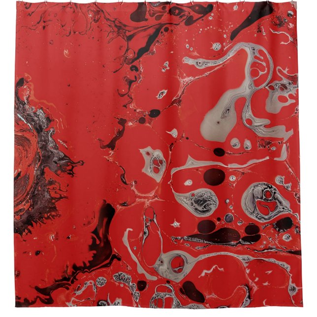 Red and grey abstract painting shower curtain (Front)