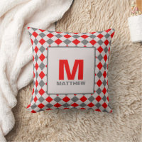 Red and Grey Boys Diamond Pattern Monogrammed