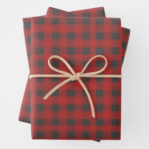 Red and Grey Buffalo Plaid Wrapping Paper Sheet