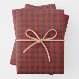 Red and Grey Buffalo Plaid Wrapping Paper Sheet