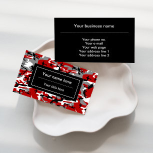 Red and Grey Camo, Camouflage, Military, Army Business Card
