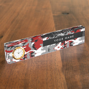 Red and Grey Camo, Camouflage, Military, Army Nameplate
