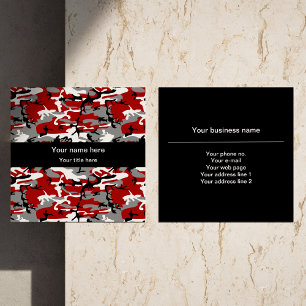 Red and Grey Camo, Camouflage, Military, Army Square Business Card