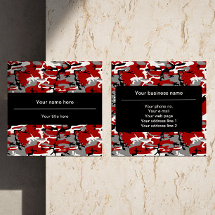 Red and Grey Camo, Camouflage, Military, Army Square Business Card