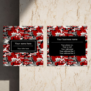 Red and Grey Camo, Camouflage, Military, Army Square Business Card