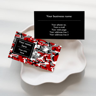 Red and Grey Camouflage, Military, Army Business Card