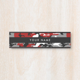 Red and Grey Camouflage, Military, Army Door Sign