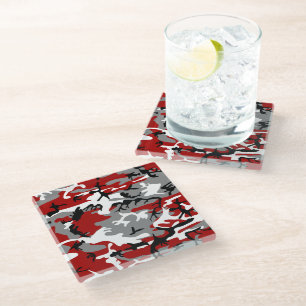 Red and Grey Camouflage, Military, Army Glass Coaster