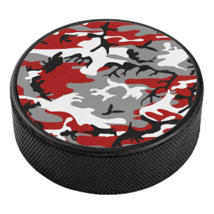 Red and Grey Camouflage, Military, Army Hockey Puck
