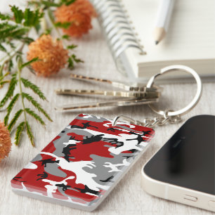 Red and Grey Camouflage, Military, Army Key Ring