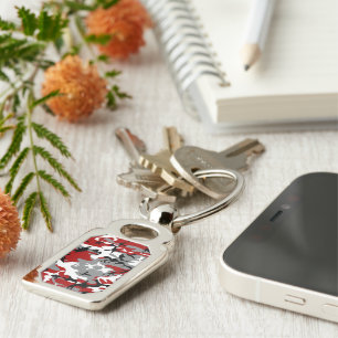 Red and Grey Camouflage, Military, Army Key Ring