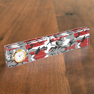 Red and Grey Camouflage, Military, Army Nameplate
