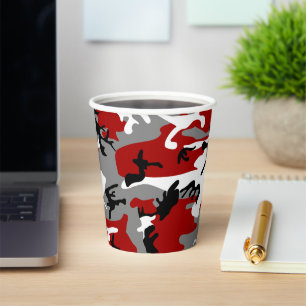 Red and Grey Camouflage, Military, Army Paper Cups