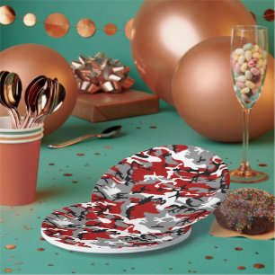 Red and Grey Camouflage, Military, Army Paper Plate