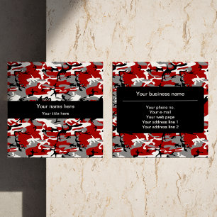 Red and Grey Camouflage, Military, Army Square Business Card