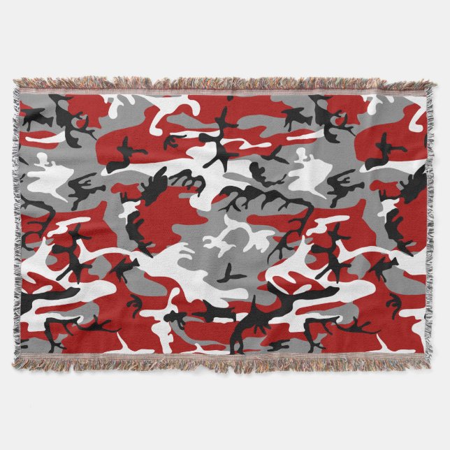 Red and Grey Camouflage, Military, Army Throw Blanket (Front)